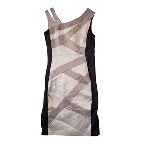Signature by Sangria Sheath Dress Womens 6 Black Champagne Colorblock Bandage